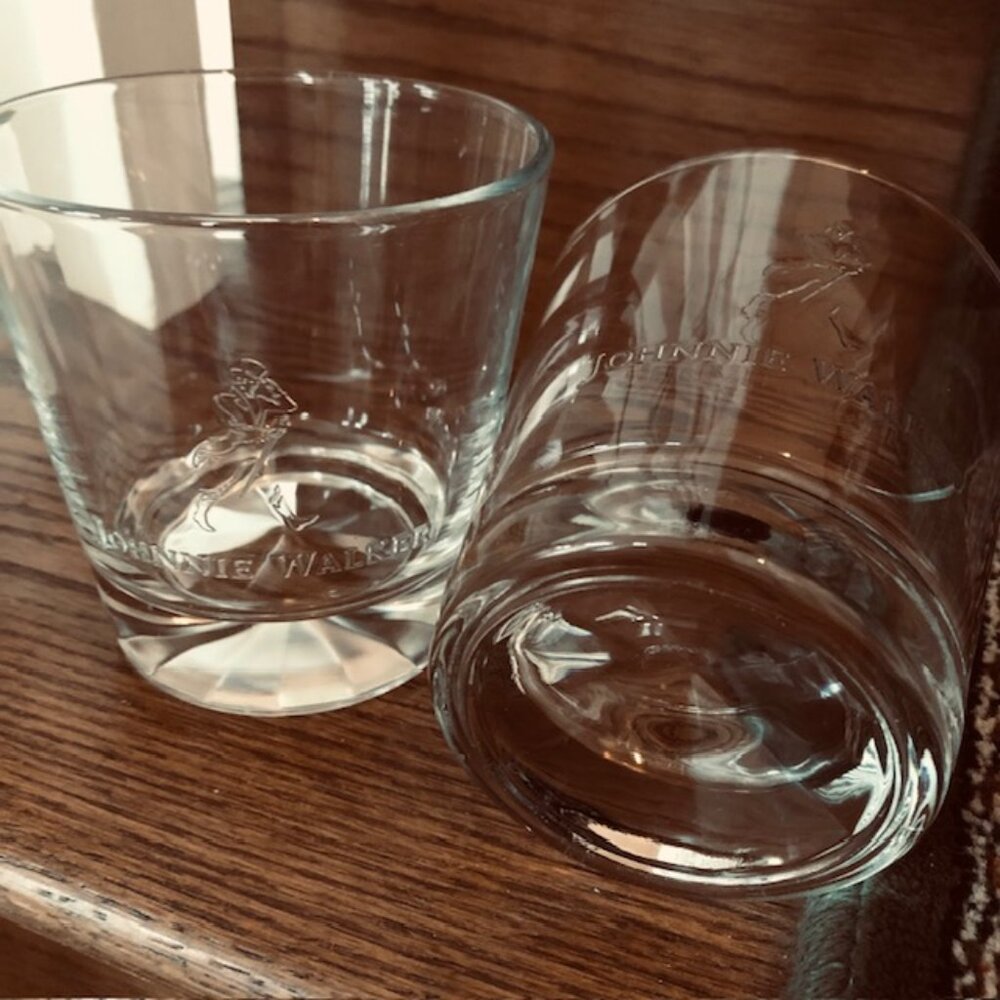 SALE 2 for $26 / 3 for $33 - 2 Johnnie Walker Whisky Rocks Glasses -Prism Bottom
